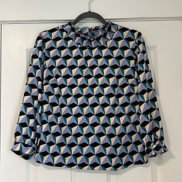 NWT Monteau Silky Geometric Blouse Top - M - Picture 1 of 8